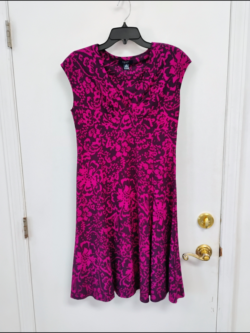Chaps Pink Purple Floral Fit & Flare Dress Size M
